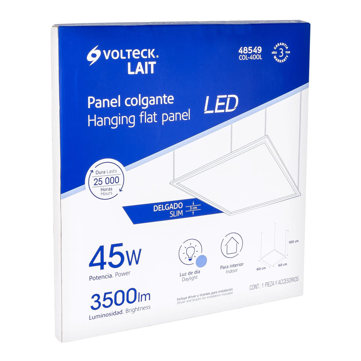 Panel LED 45 W 6500K, 60X60 cm, Empotrable/Colgante, Volteck