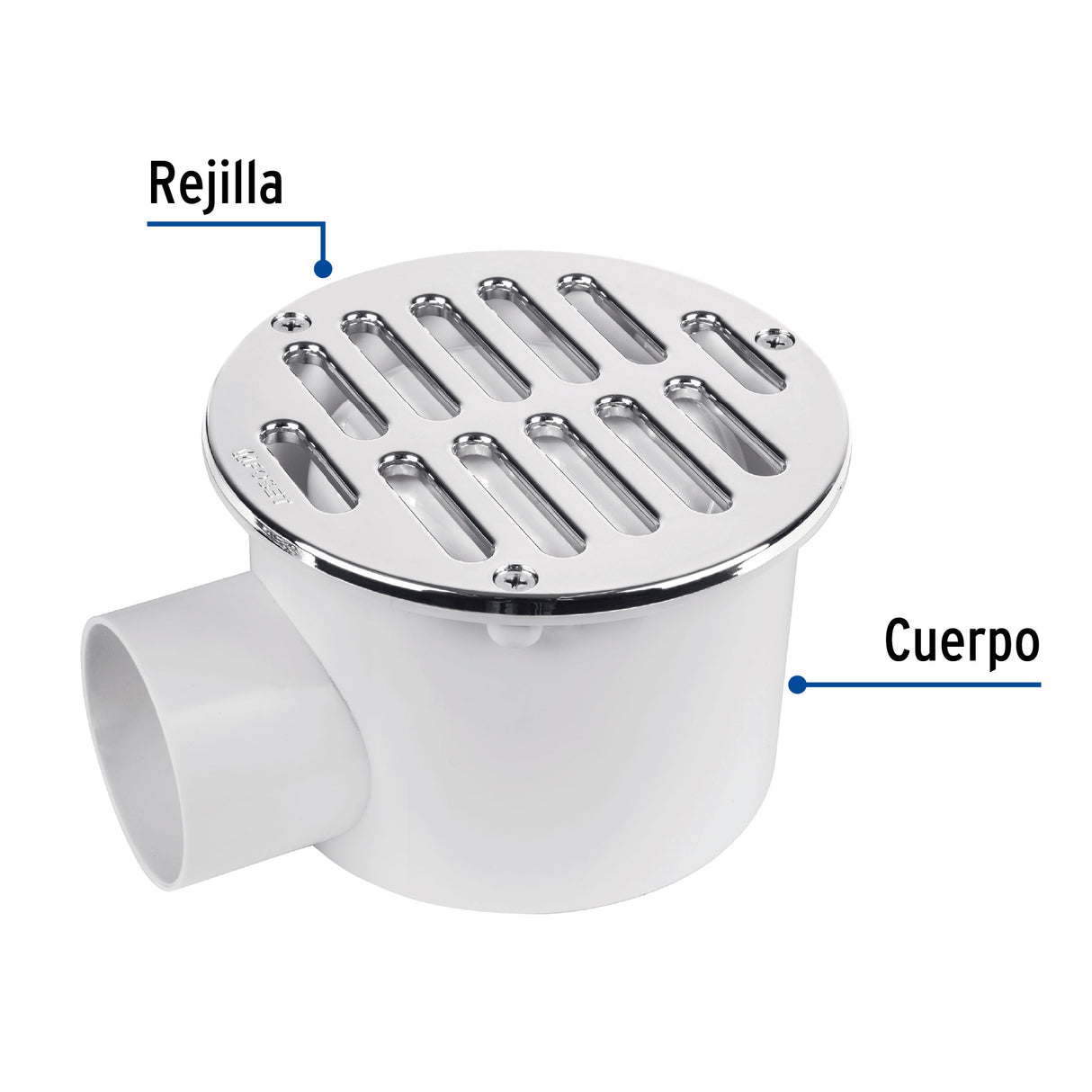 Coladera 5' Salida Lateral, ABS, Rejilla Cromada 3 Tornillos