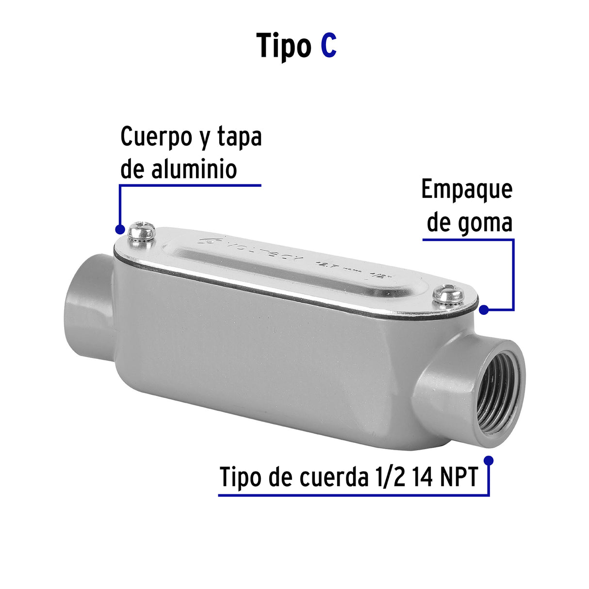 Condulet 1/2' Conexión Tipo C, Volteck