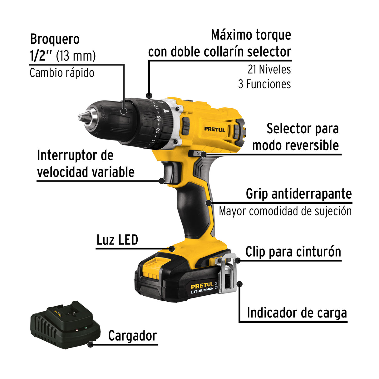 Combo Rotomartillo/Destornillador Impacto, 20 V, Pretul