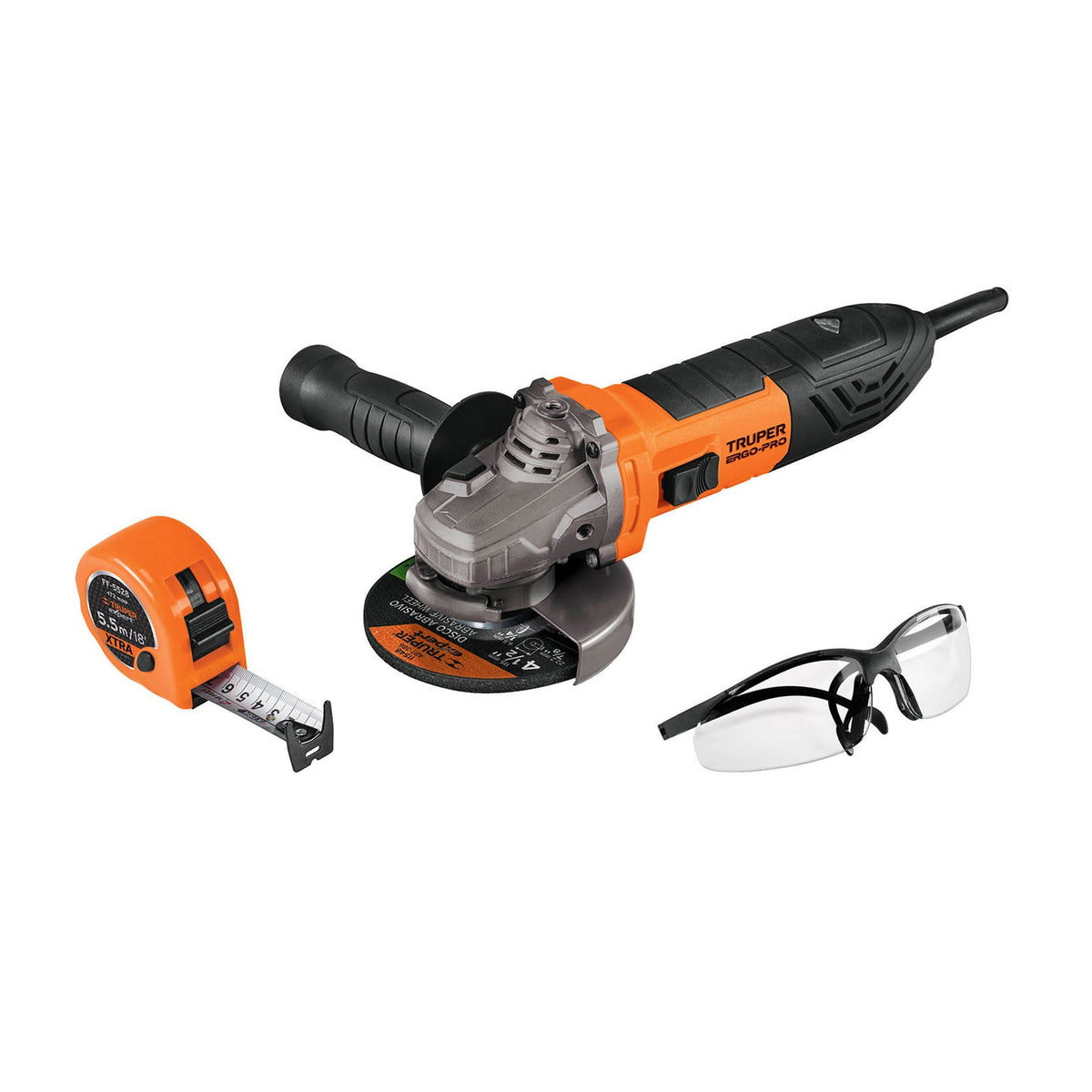 Combo Esmeriladora 4-1/2', 850 W, Lentes y Flexómetro, ergo-pro