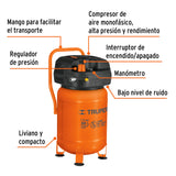 Compresor Libre de Aceite, 30 L, 3 HP, Vertical, 127 V, Truper