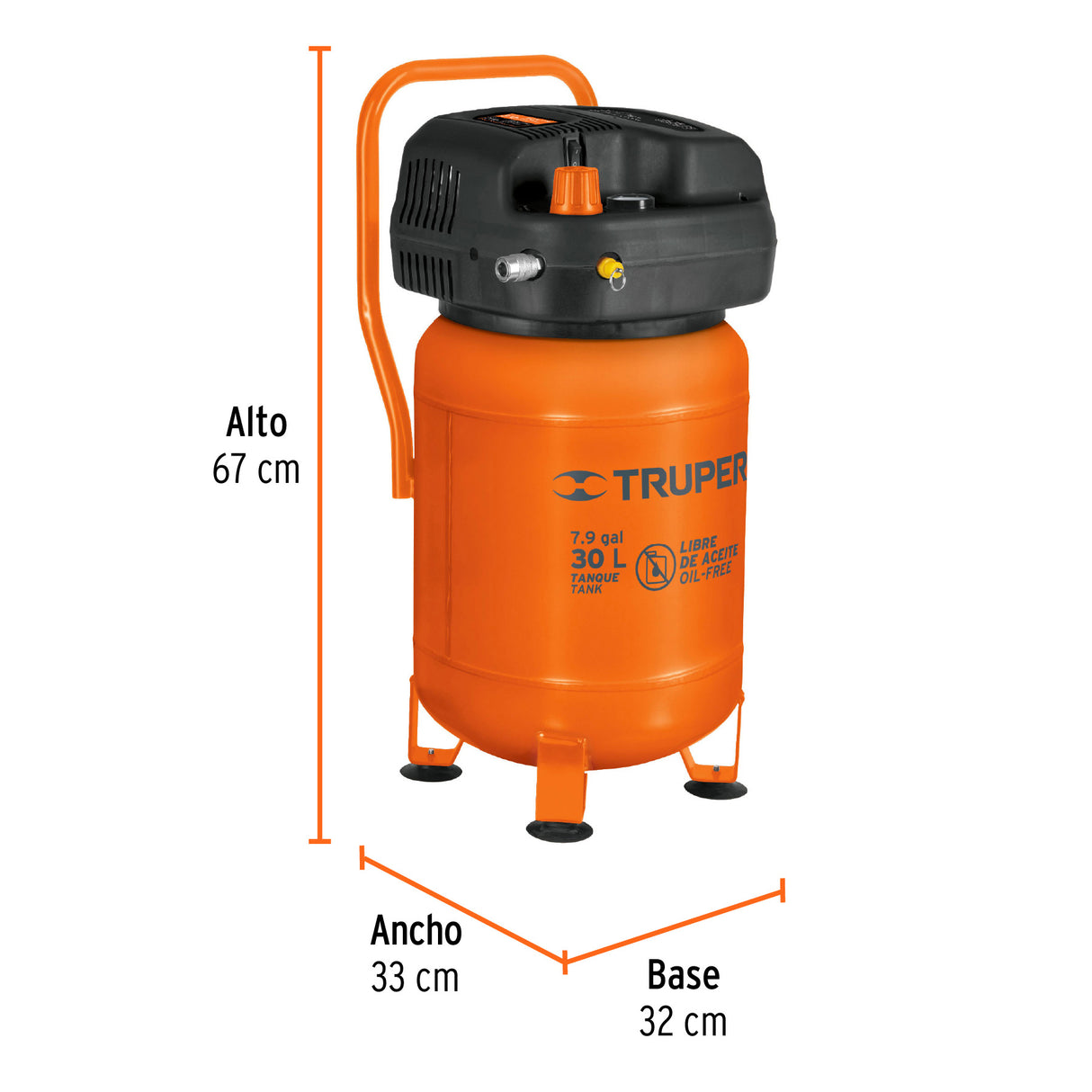 Compresor Libre de Aceite, 30 L, 3 HP, Vertical, 127 V, Truper