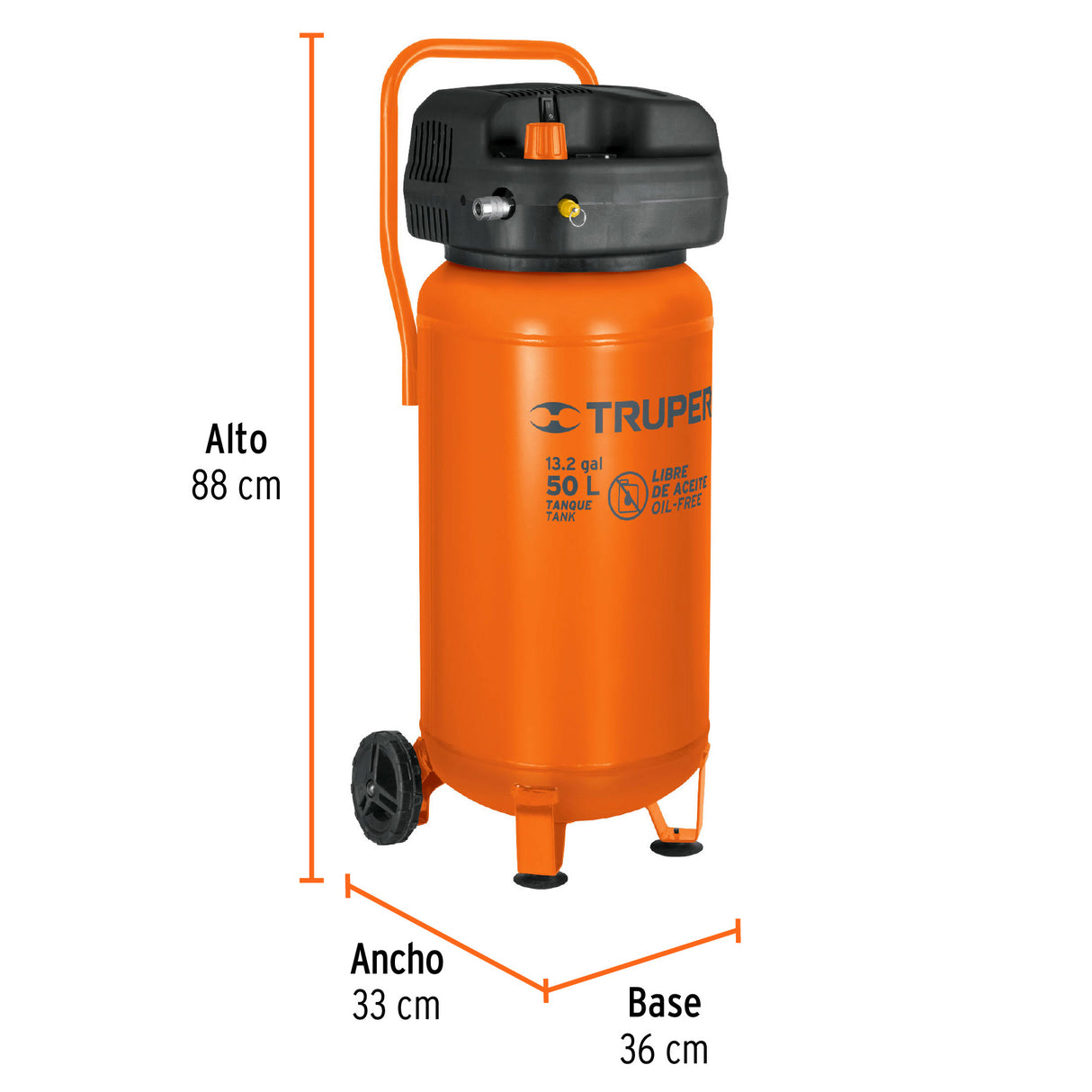 Compresor Libre de Aceite, 50 L, 3 HP, Vertical, 127 V, Truper
