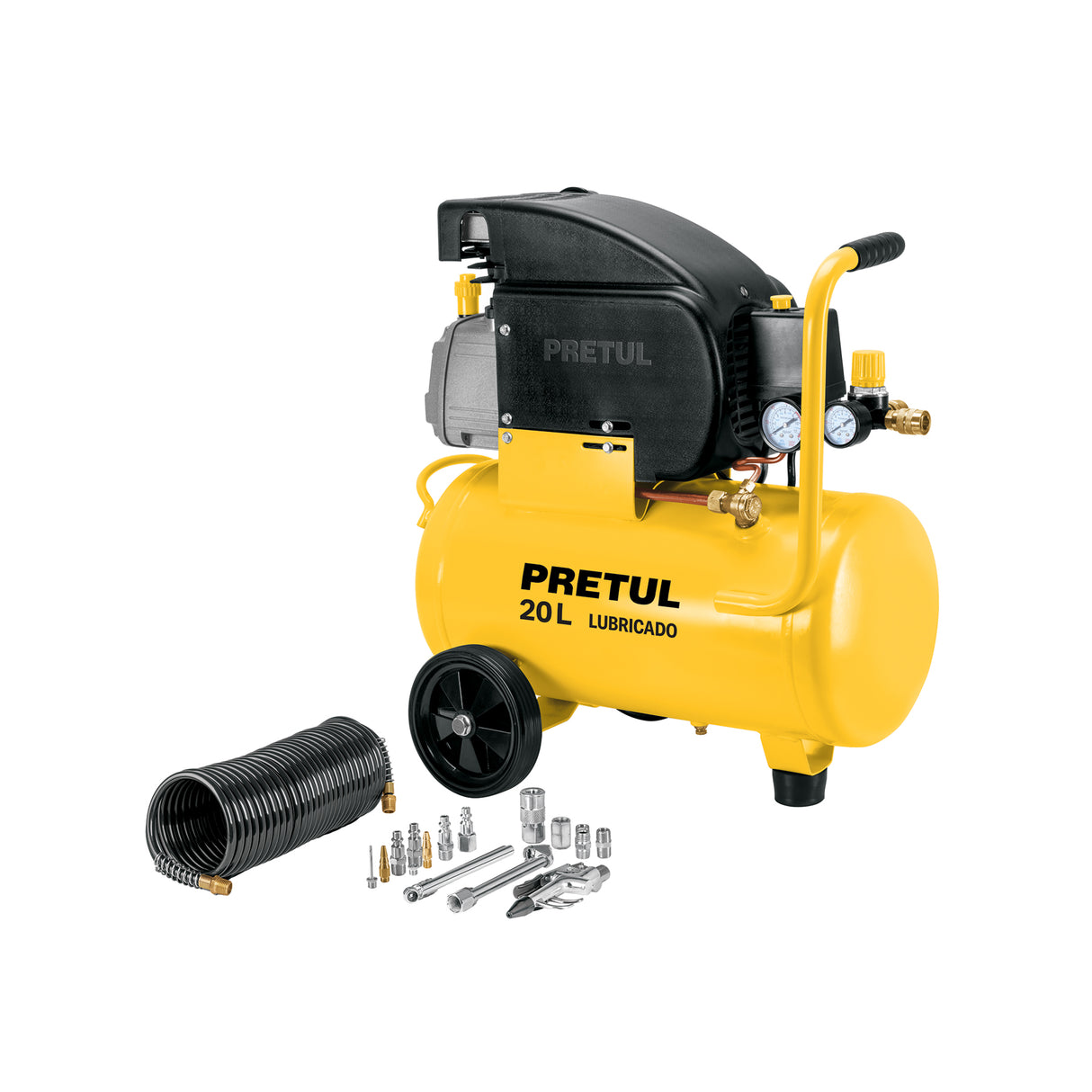 Kit Compresor Lub, 20 L, Manguera y Accesorios, 127 V, Pretul