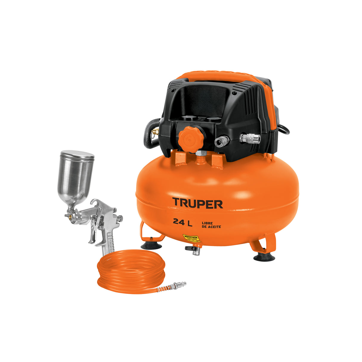 Kit Compresor Libre de Aceite 24 L, Manguera y Pistola, Truper