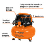 Kit Compresor Libre de Aceite 24 L, Manguera y Pistola, Truper