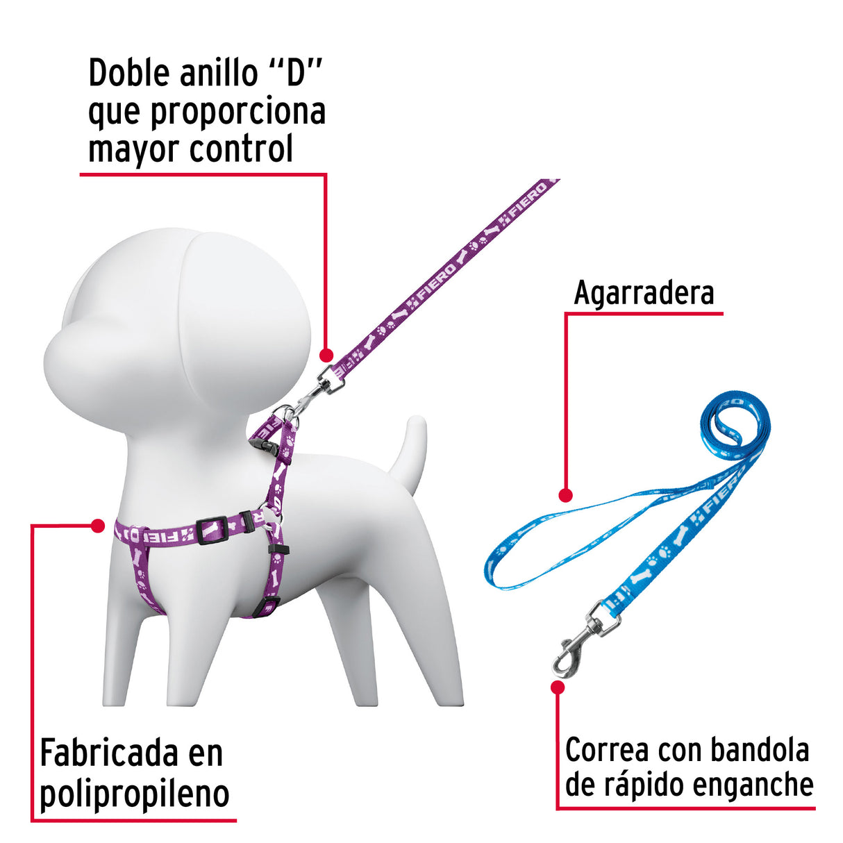 Correa con Pechera para Perro, 1 cm Ancho, Fiero