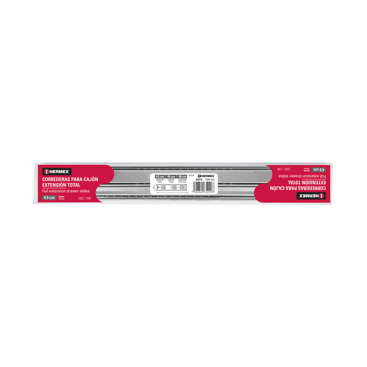 Bolsa con 2 Correderas Extensión 45 cm para Cajón, Ancho 4.5 cm
