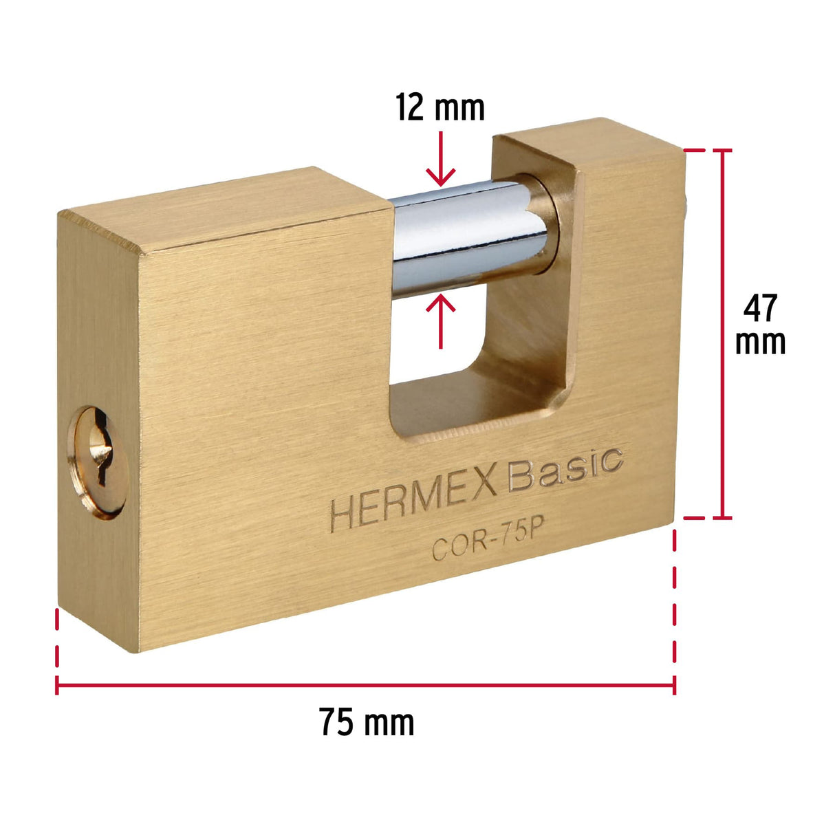 Candado Antipalanca 75 mm Cuerpo de Latón, Hermex Basic