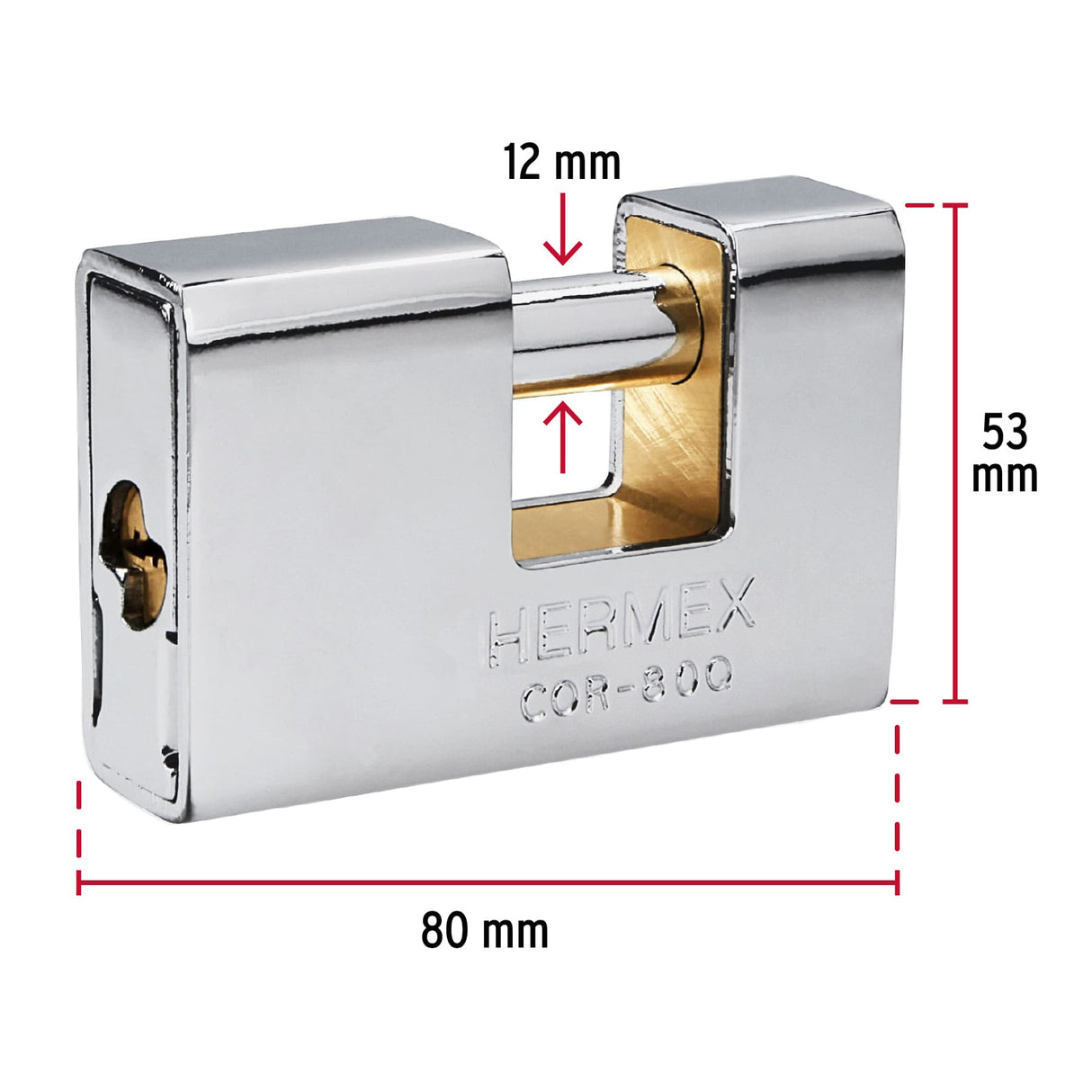 Candado Antipalanca, 80 mm, Blindado, Llave Puntos, Hermex