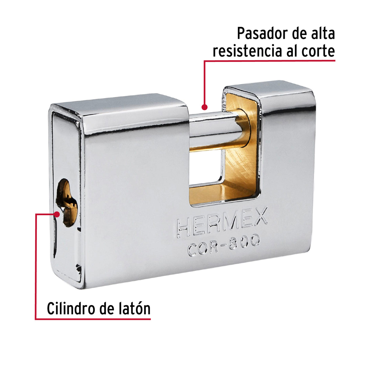 Candado Antipalanca, 80 mm, Blindado, Llave Puntos, Hermex