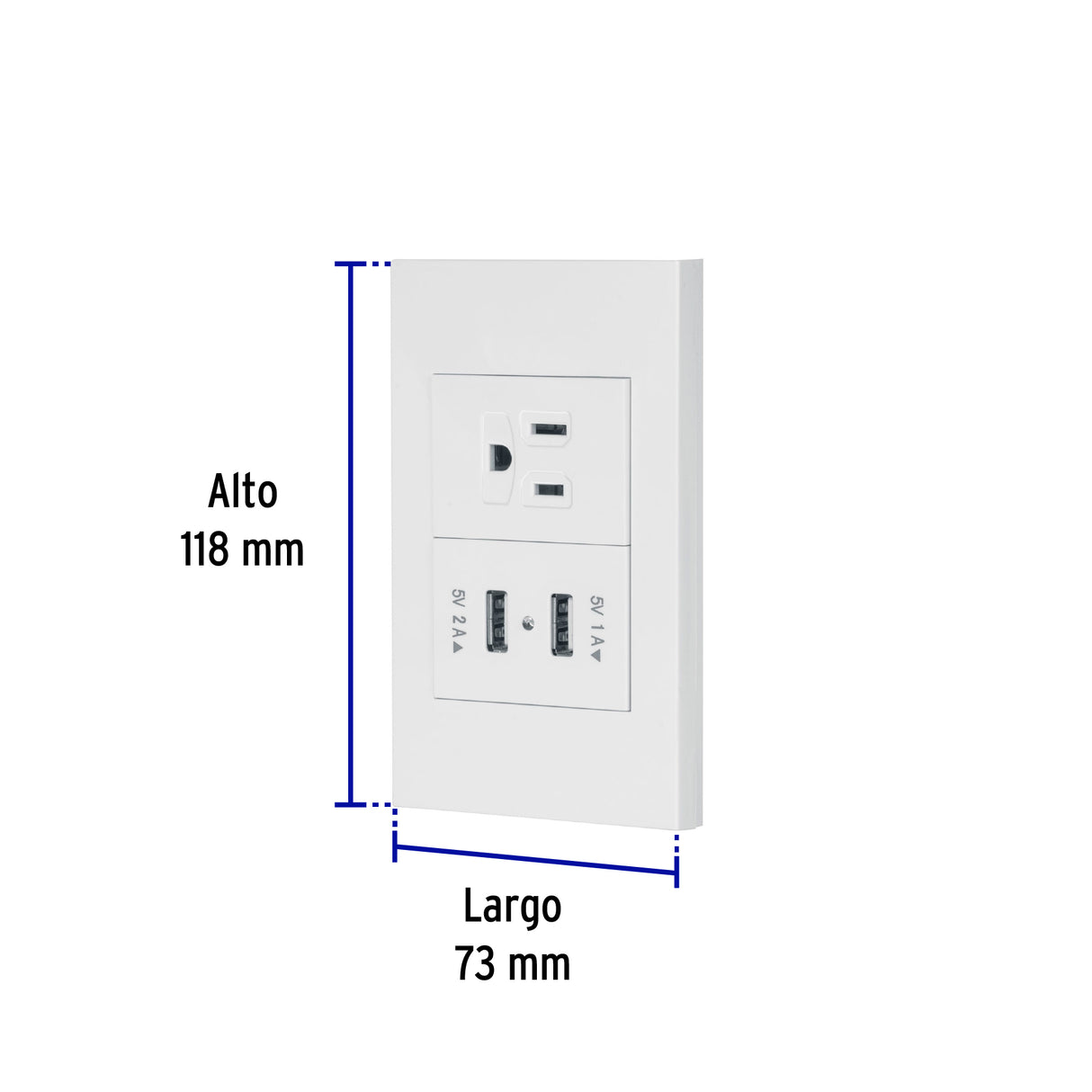 Placa Armada 1CONTACTO, 2PUERTOS USB, 1.5mod, Española, Blanco