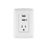 Contacto Aterrizado + 2 Puertos USB, Blanco, Línea Italiana