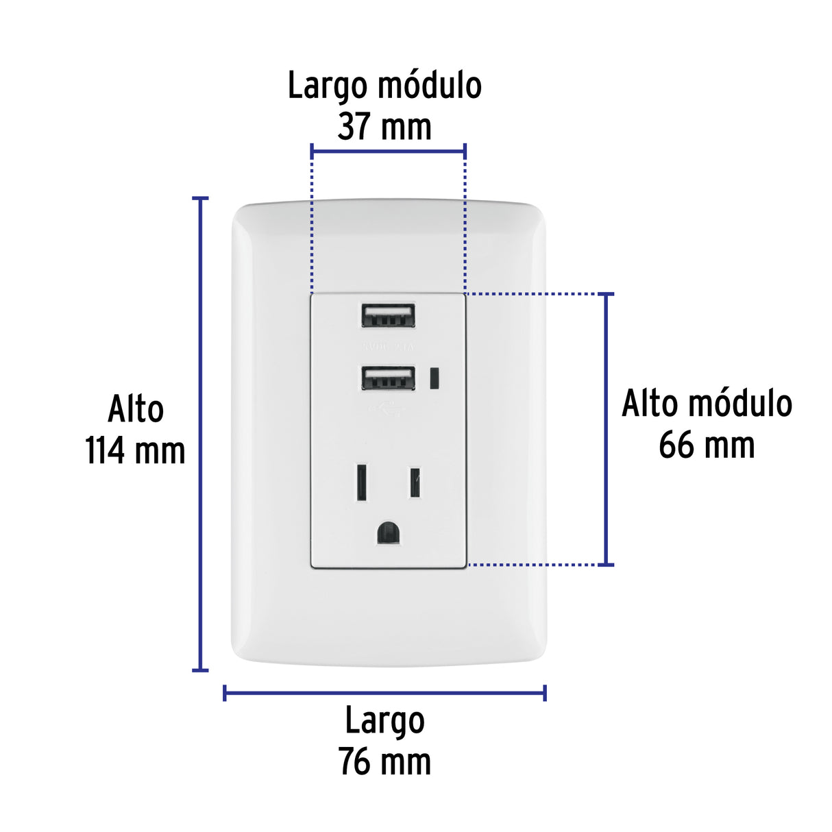 Contacto Aterrizado + 2 Puertos USB, Blanco, Línea Italiana