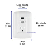 Contacto Aterrizado + 2 Puertos USB, Blanco, Línea Italiana