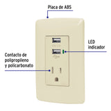 Contacto Aterrizado + 2 Puertos USB, Marfil, Línea Italiana