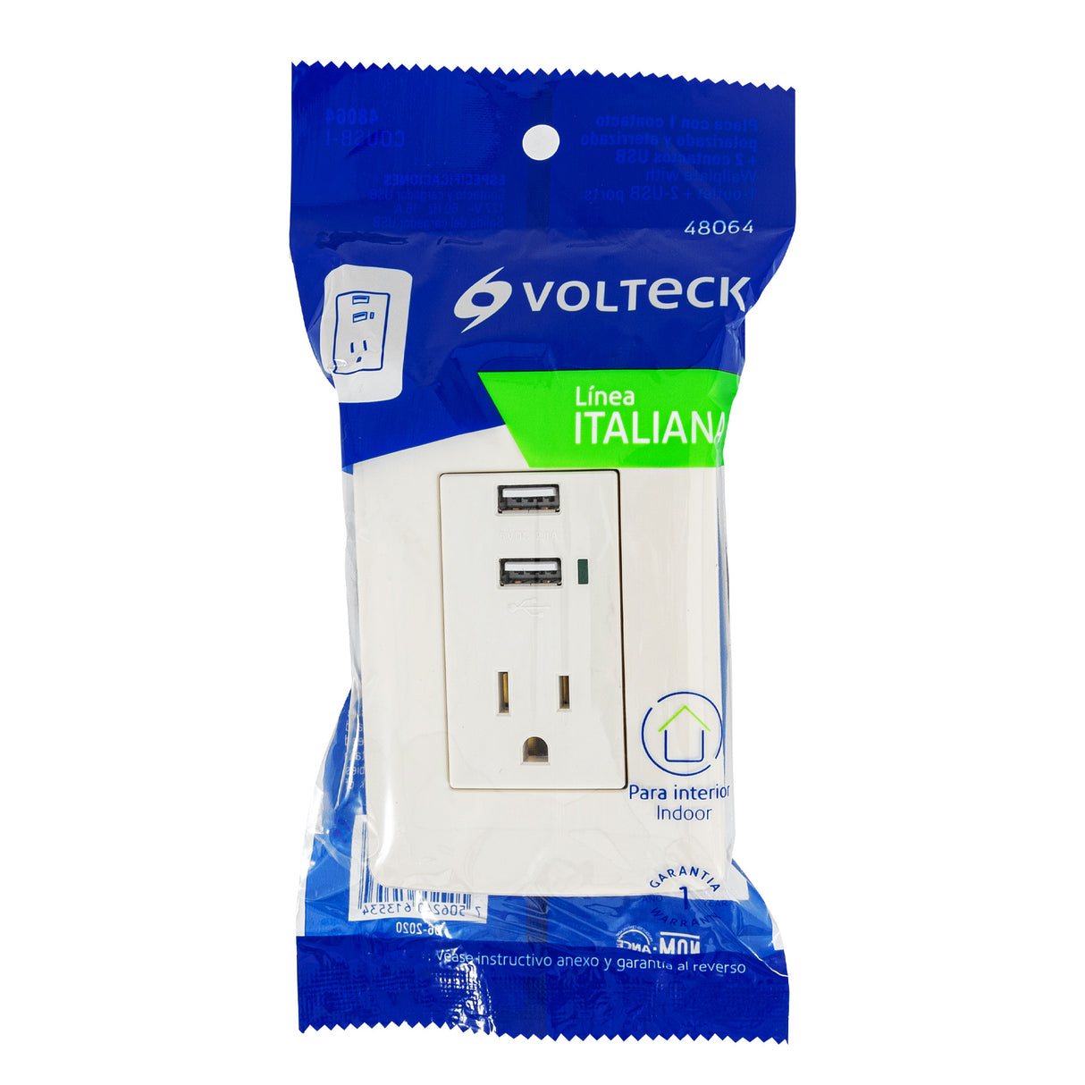 Contacto Aterrizado + 2 Puertos USB, Marfil, Línea Italiana