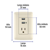 Contacto Aterrizado + 2 Puertos USB, Marfil, Línea Italiana