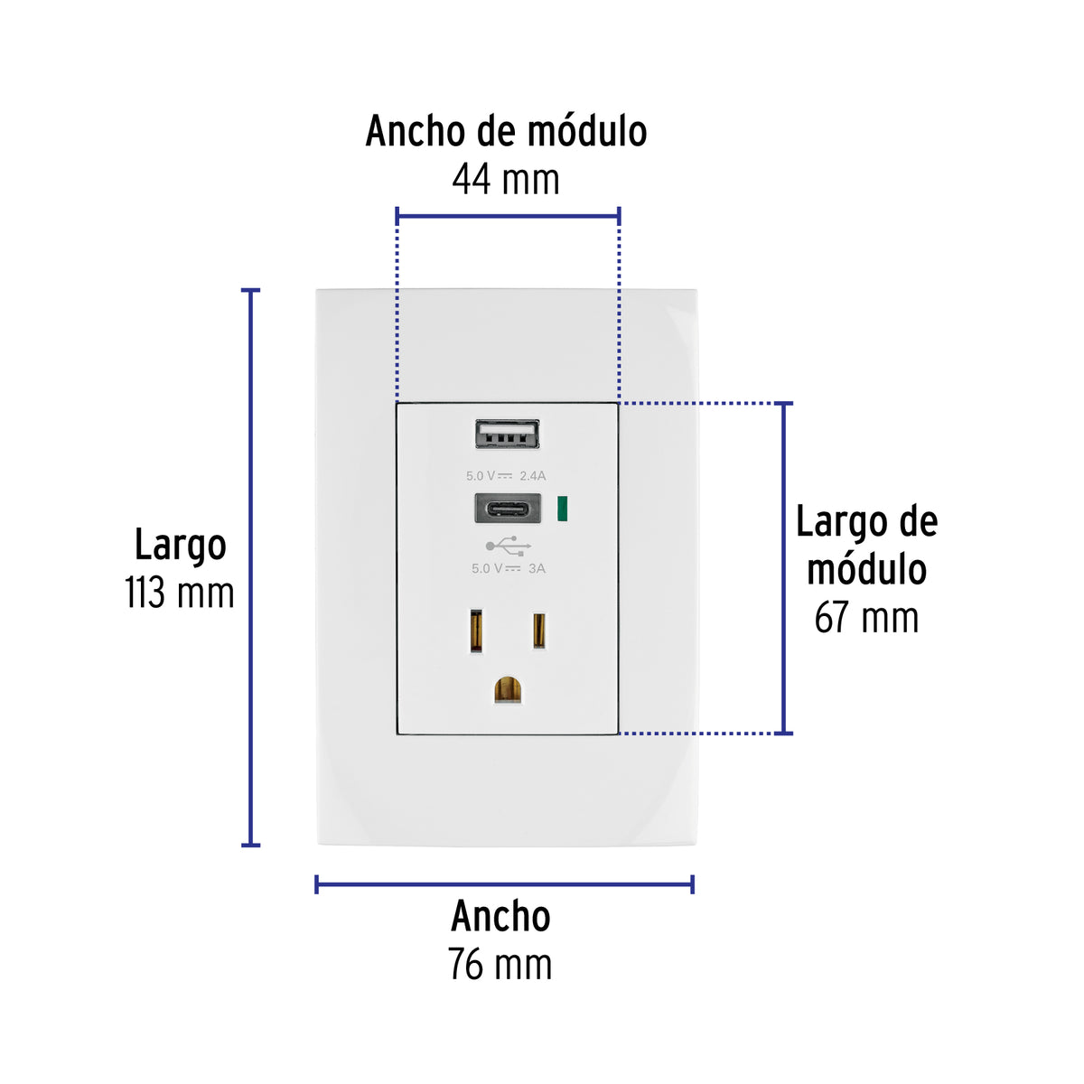 Contacto 2POLOS + Tierra con 2 Puertos USB, Oslo, Blanco