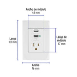 Contacto 2POLOS + Tierra con 2 Puertos USB, Oslo, Blanco