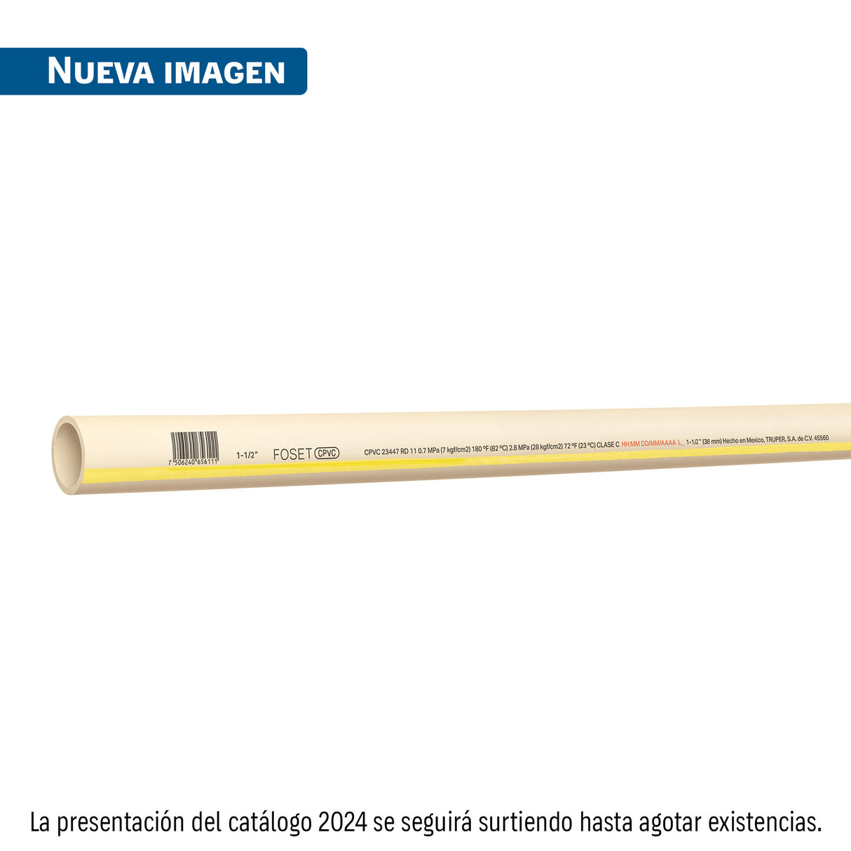 Tubo de 1-1/2' CPVC Hidráulico Rd 11, 3M, 2.1 kg, Foset