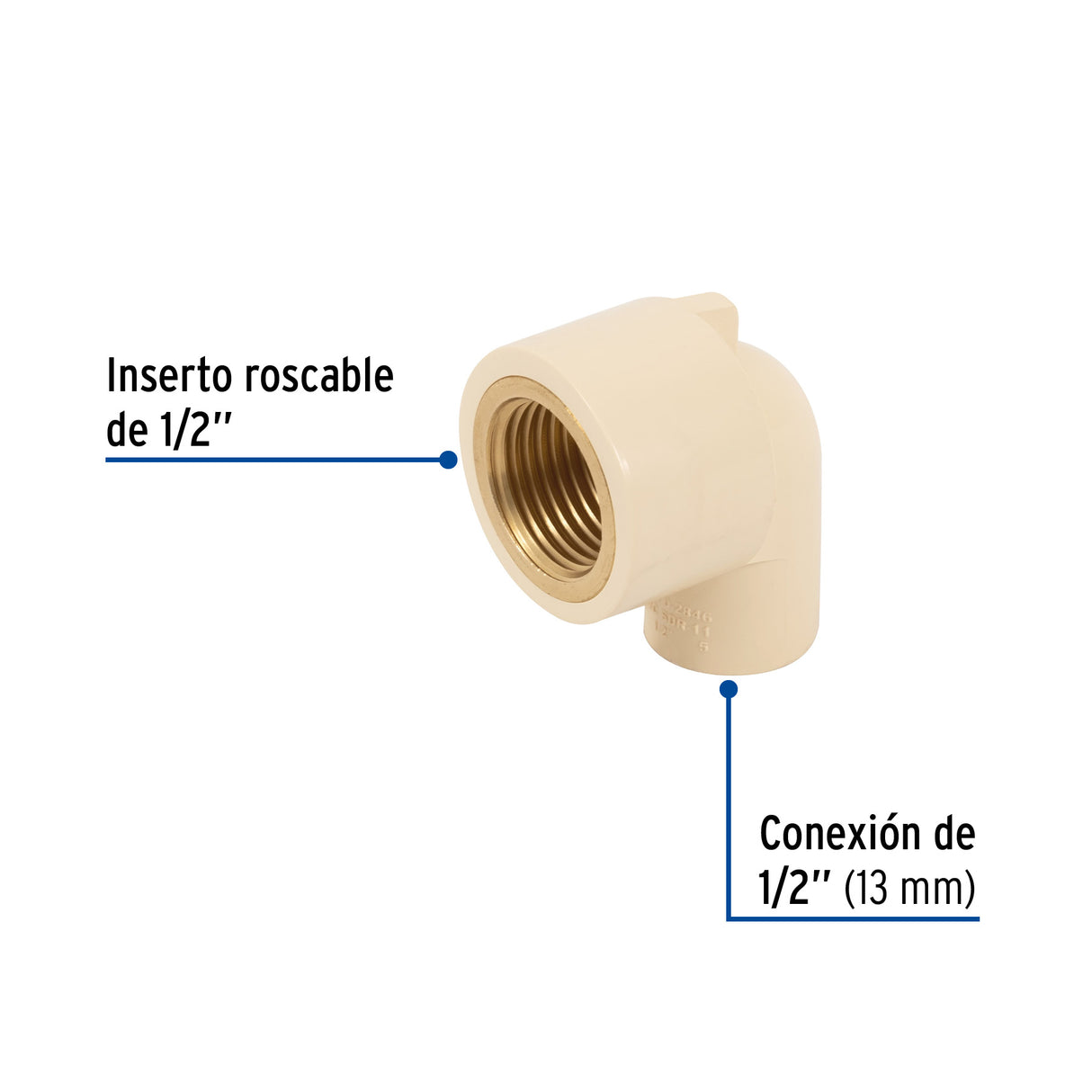 Codo 90° de CPVC con Inserto Latón 1/2', Foset