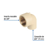 Codo 90° de CPVC con Inserto Latón 3/4', Foset