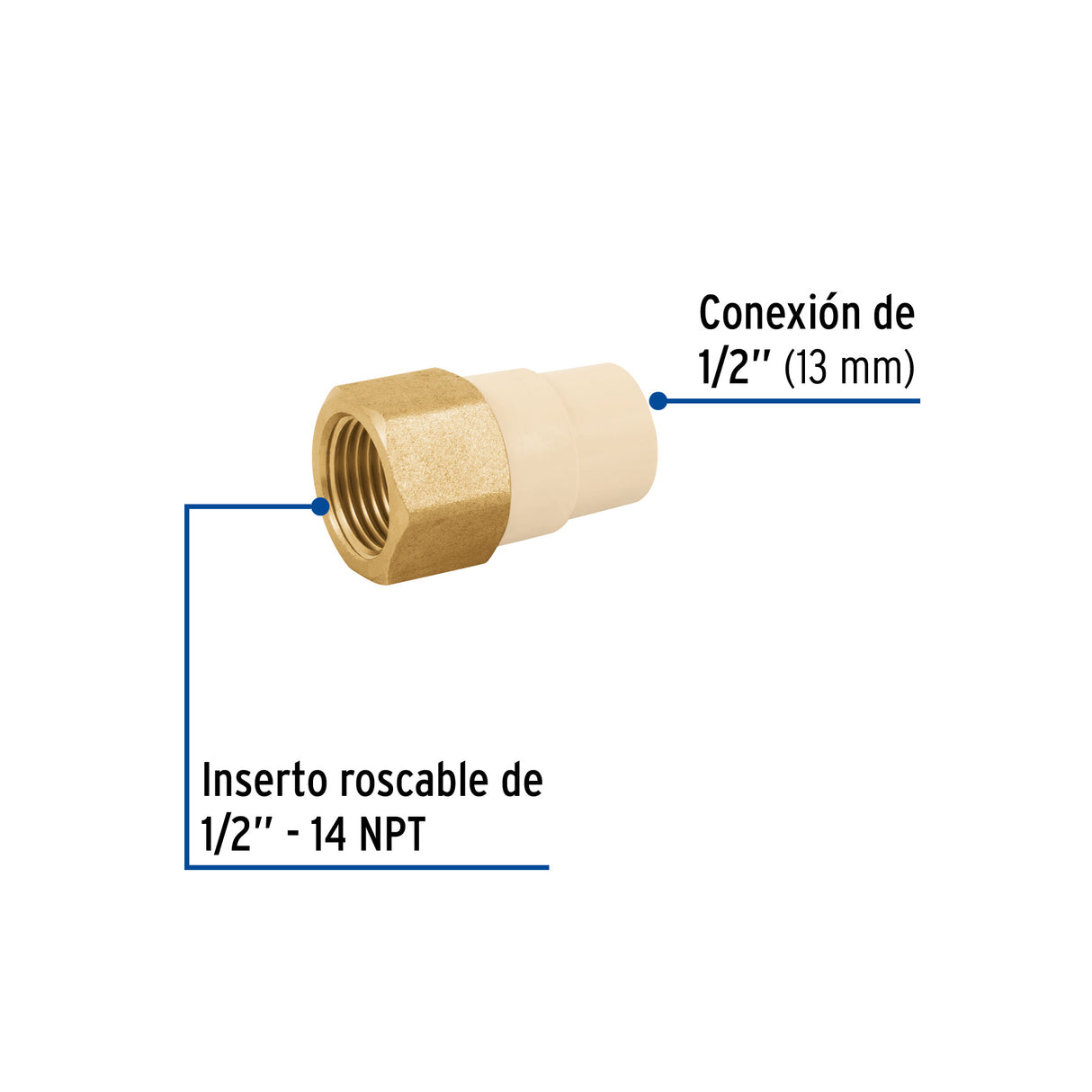 Adaptador Hembra de CPVC 1/2' con Inserto de Latón, Foset