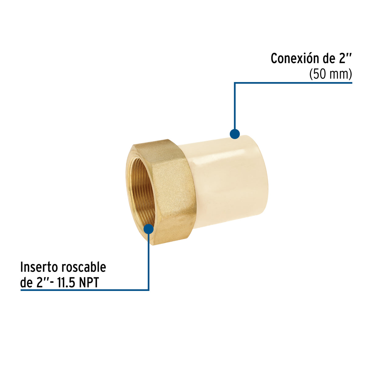Adaptador CPVC, 2', Hembra Inserto Metálico-latón, Foset
