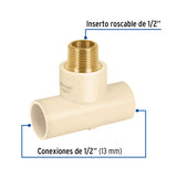 Tee de CPVC 1/2' Rosca Central Macho Inserto Latón, Foset