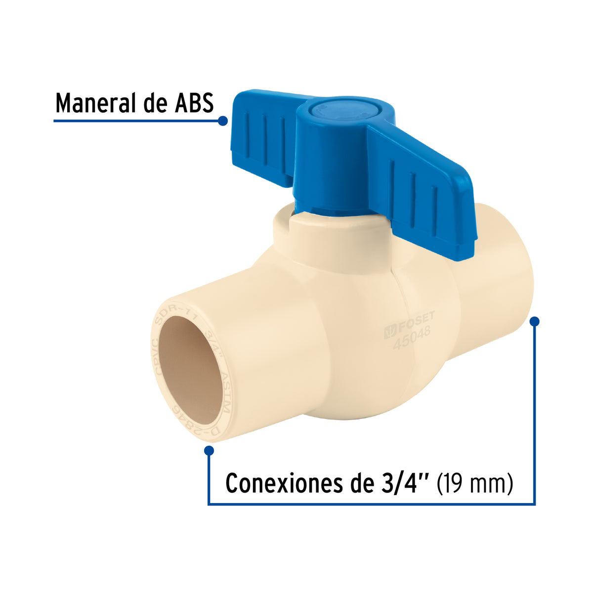 Válvula de Esfera de CPVC de 3/4', Foset
