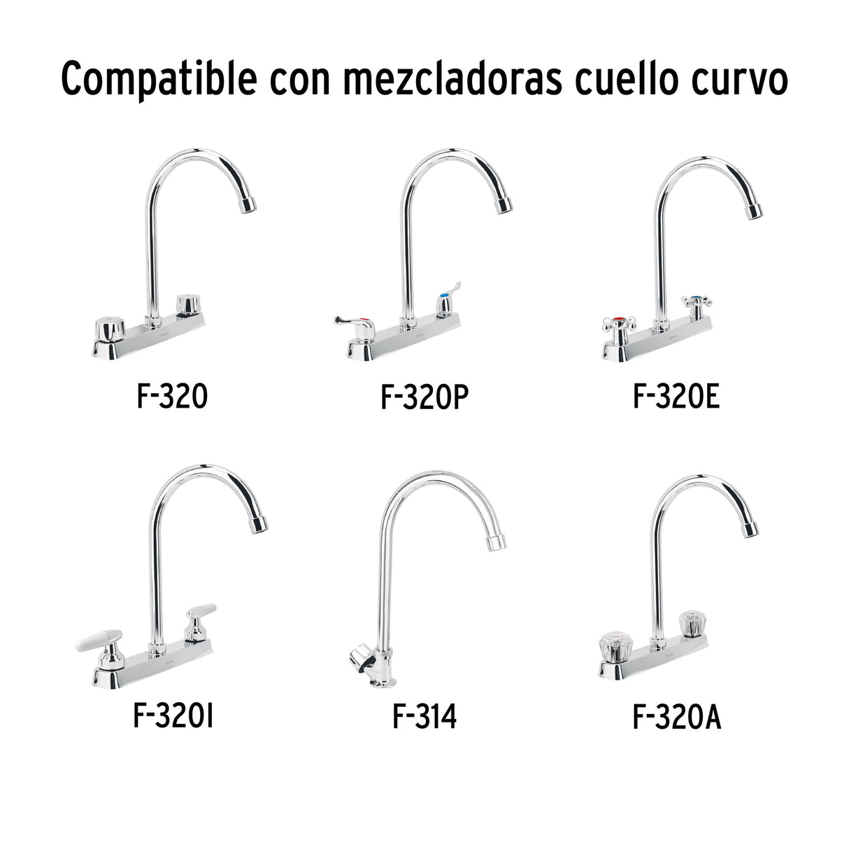 Cuello Alto/Curvo para Mezcladora de Fregadero, Cromo, Basic