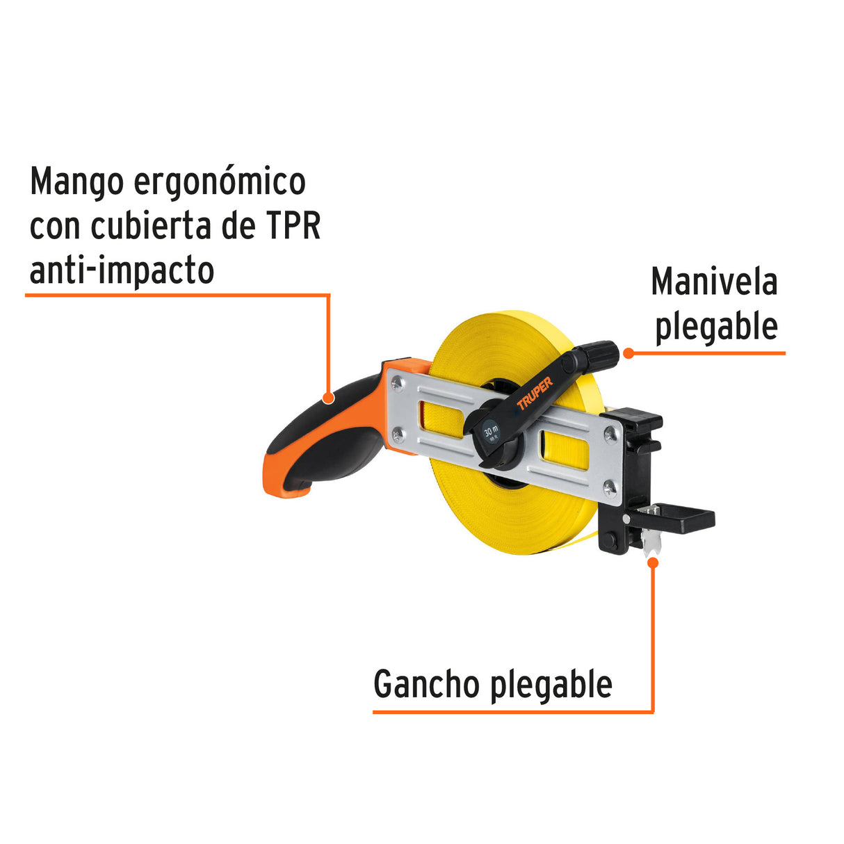 Cinta Métrica Larga 30 m, Metálica, Tipo Cruceta, Truper