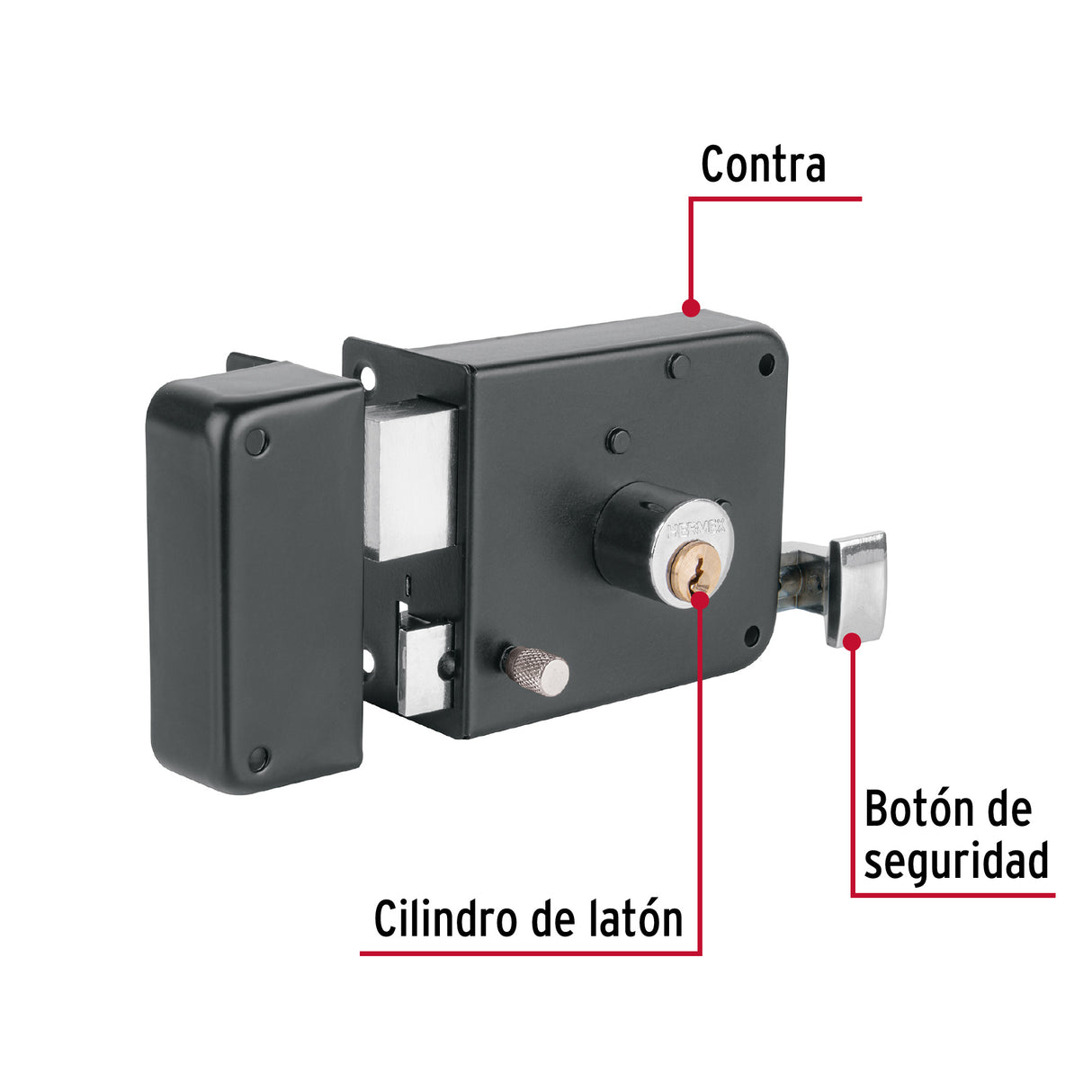 Cerradura Sobreponer Izq Instala-fácil, Tradicional, Negro