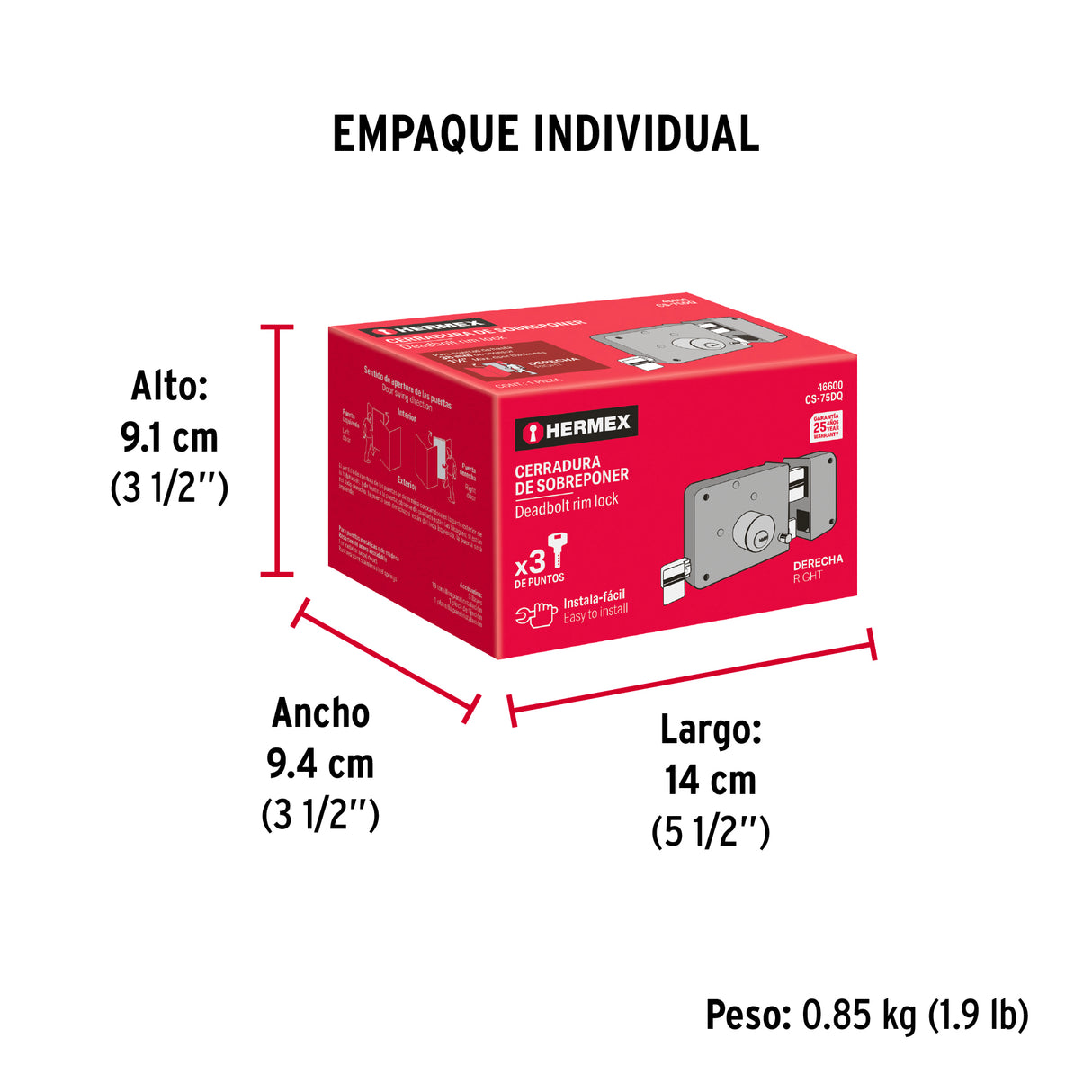 Cerradura Sobreponer Der Instala-fácil, Llave Puntos, Caja