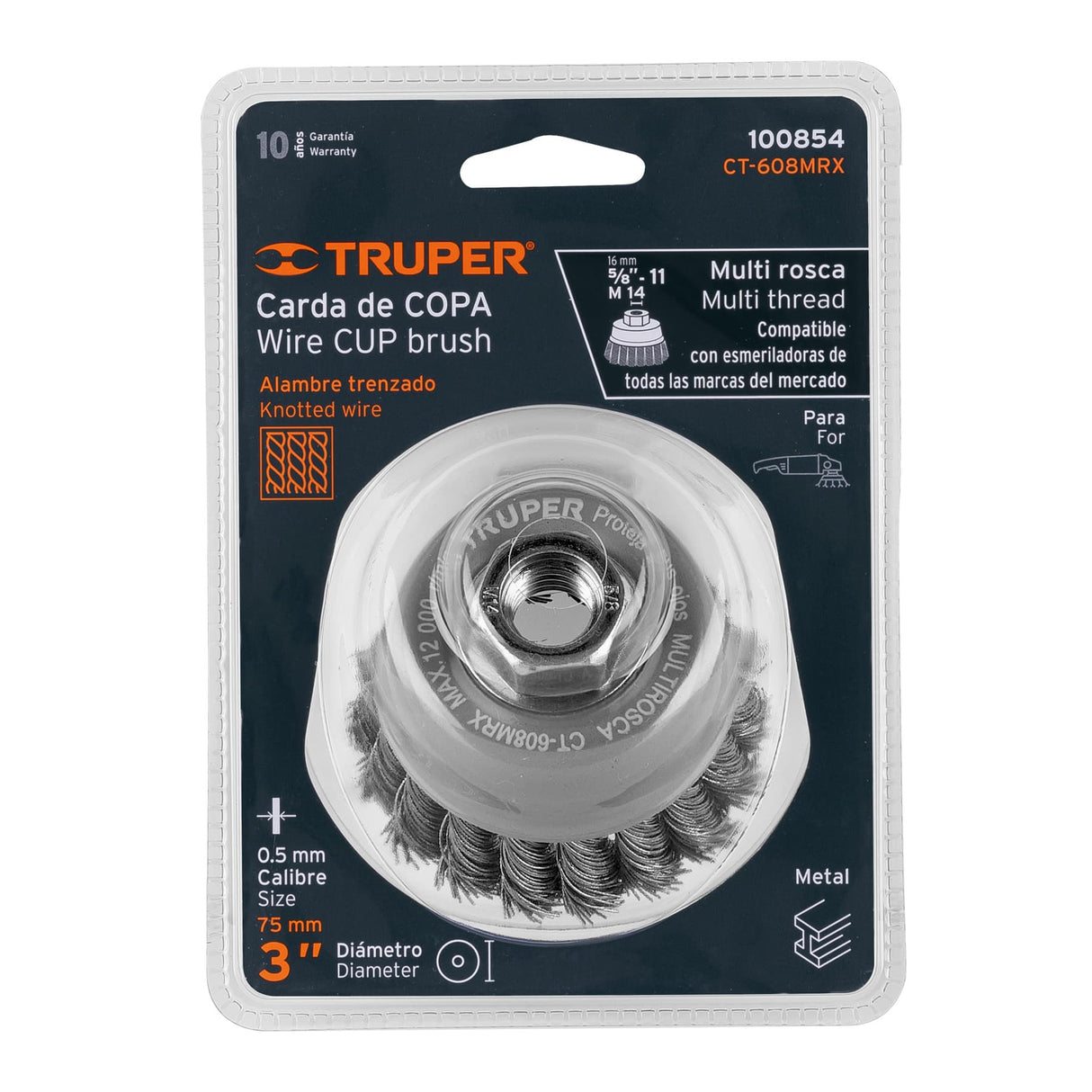 Carda Copa 3' Alambre Trenzado Grueso, Multi-rosca, Truper