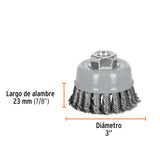 Carda Copa 3' Alambre Trenzado Grueso, Multi-rosca, Truper