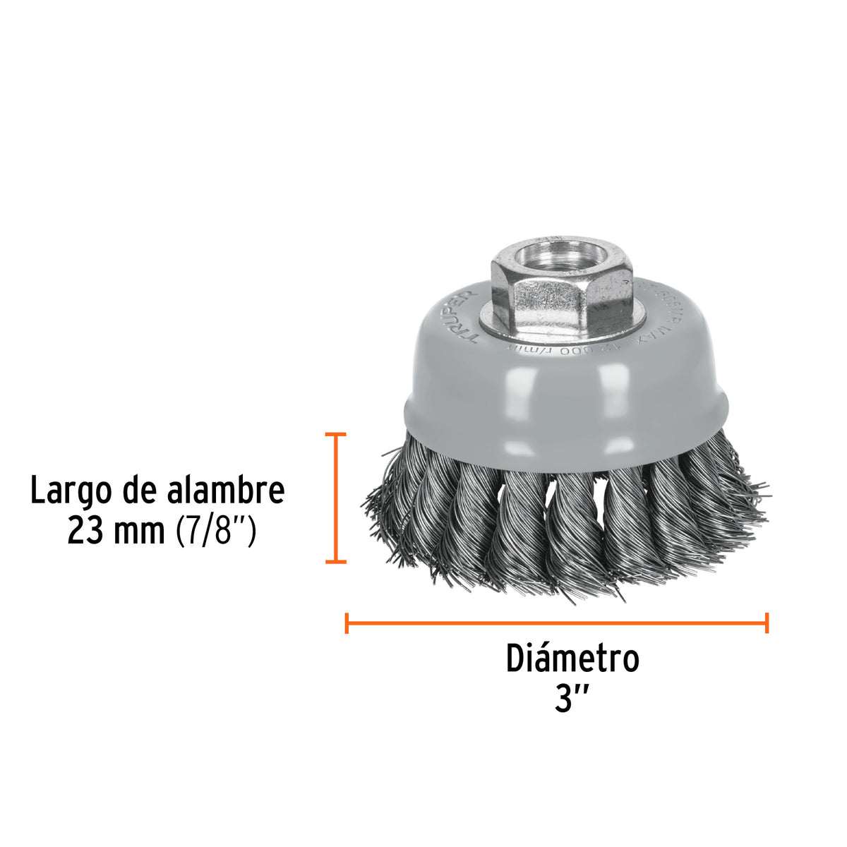 Carda Copa 3' Alambre Trenzado Fino, Multi-rosca, Truper