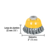 Carda Copa 3' Alambre Trenzado Grueso, Eje 5/8'-11, Pretul