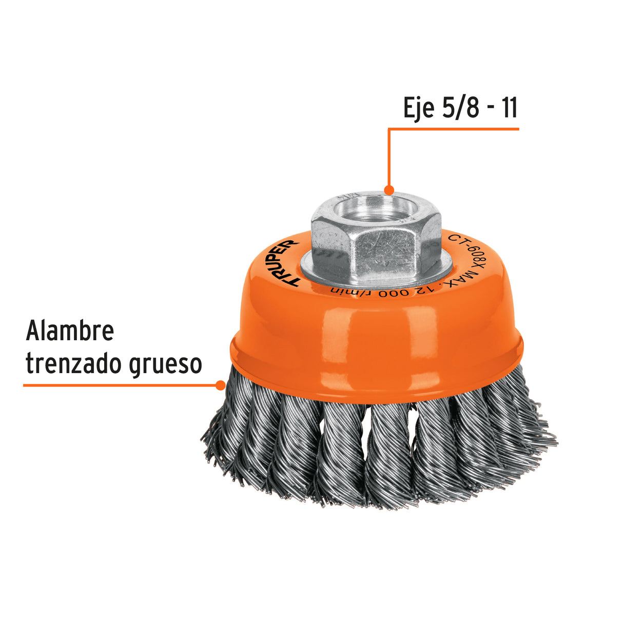Carda Copa 3' Alambre Trenzado Grueso, Eje 5/8'-11, Truper