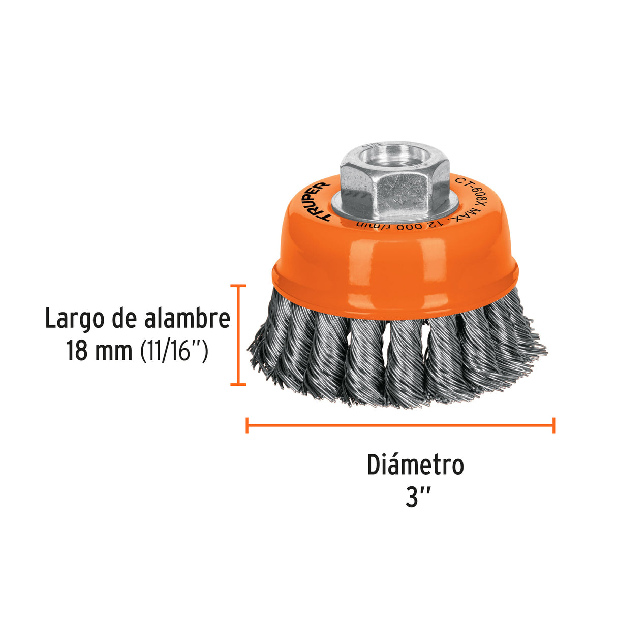 Carda Copa 3' Alambre Trenzado Grueso, Eje 5/8'-11, Truper