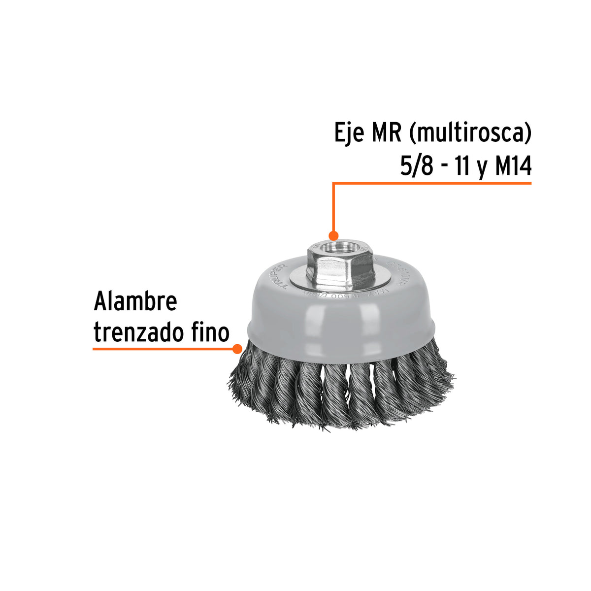 Carda Copa 4' Alambre Trenzado Fino, Multi-rosca, Truper