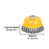 Carda Copa 4' Alambre Trenzado Grueso, Eje 5/8'-11, Pretul