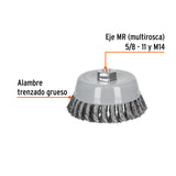 Carda Copa 5' Alambre Trenzado Grueso, Multi-rosca, Truper