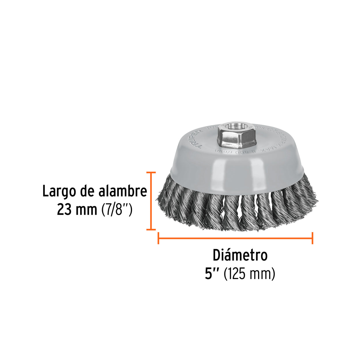 Carda Copa 5' Alambre Trenzado Grueso, Multi-rosca, Truper