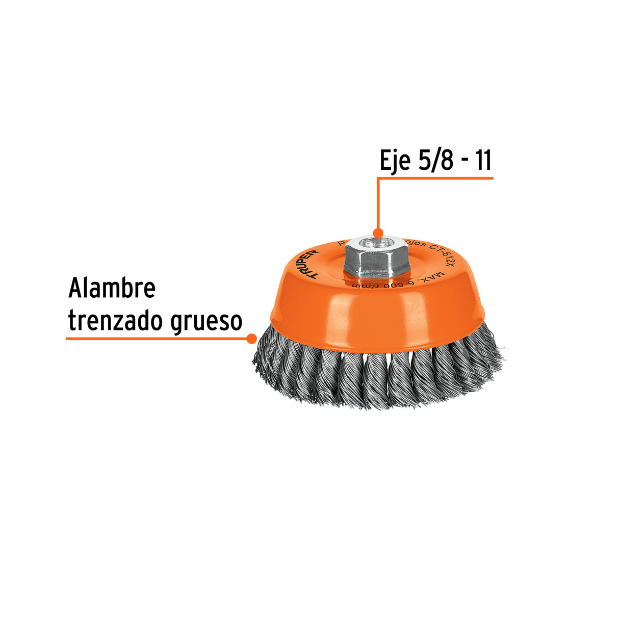 Carda Copa 5' Alambre Trenzado Grueso, Eje 5/8'-11, Truper