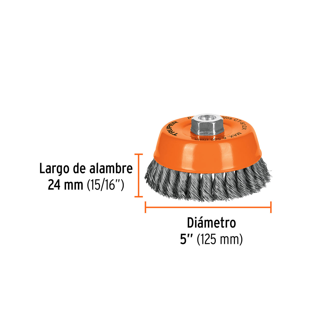 Carda Copa 5' Alambre Trenzado Grueso, Eje 5/8'-11, Truper
