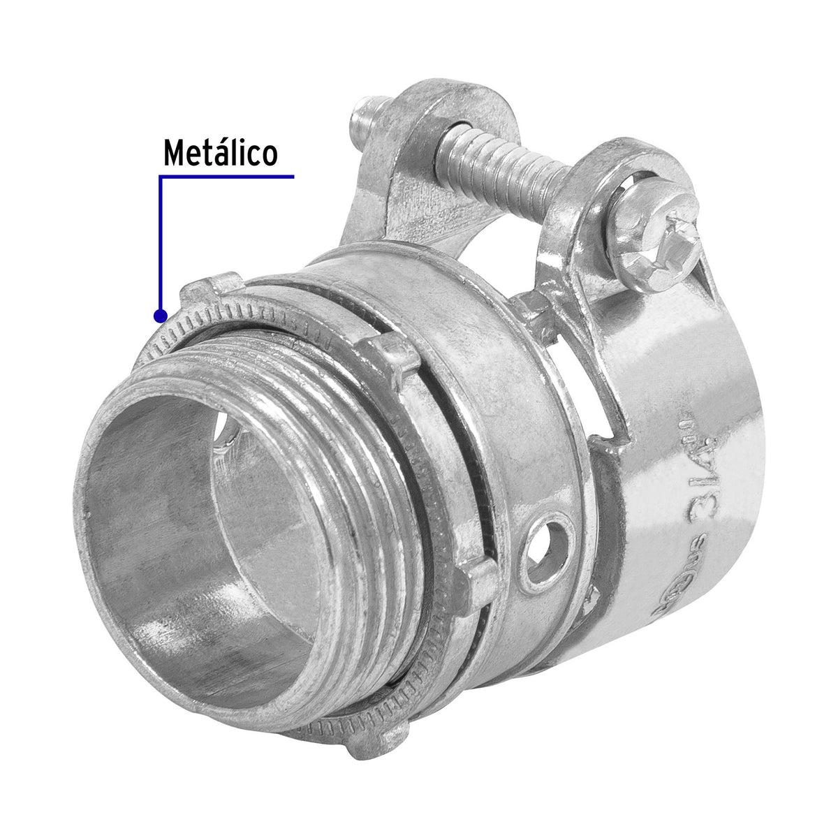 Conector Recto 3/4' para Tubo Flexible Metálico, Volteck