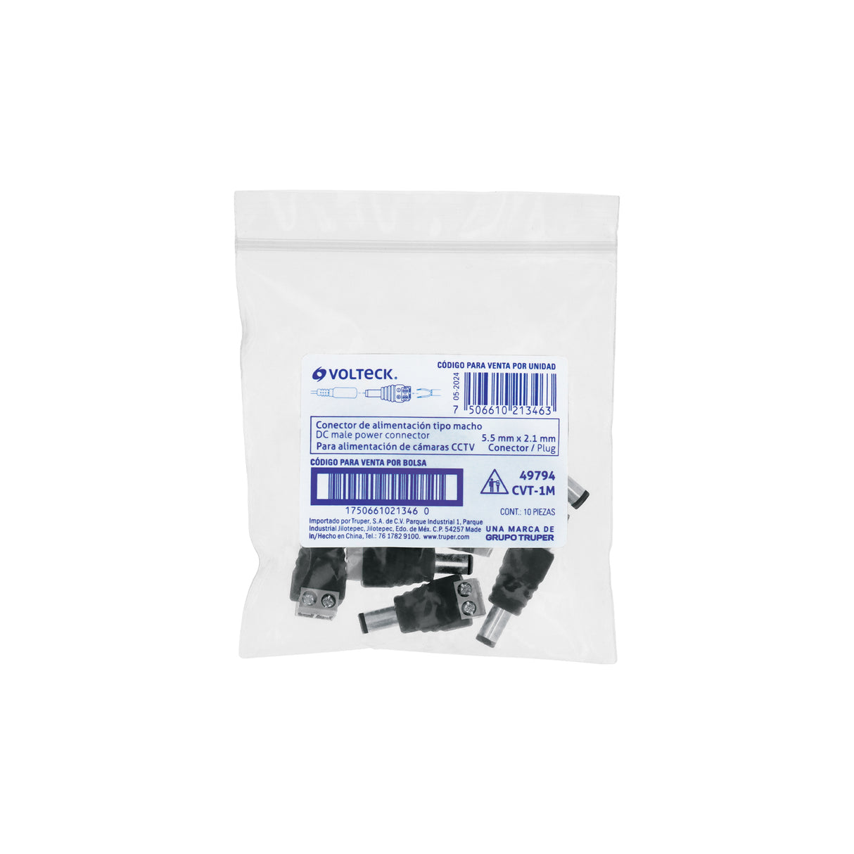 Conector de Energía para Cctv Tipo Macho, Volteck